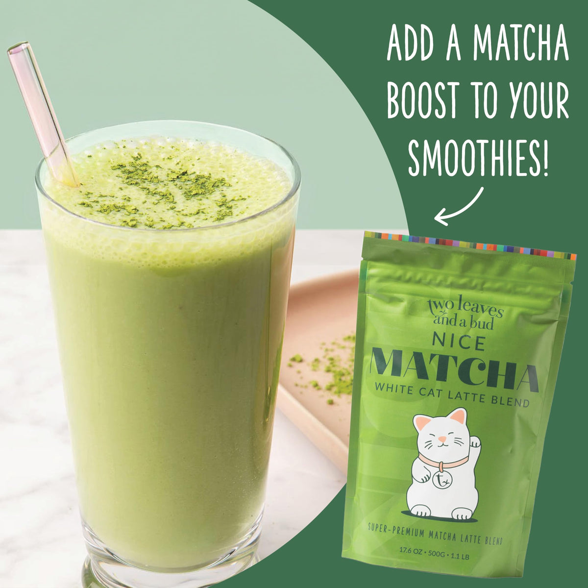 Two Leaves and a Bud Nice Matcha Latte Blend – Japanese Matcha Latte Powder, 1.1 lb (500 g)
