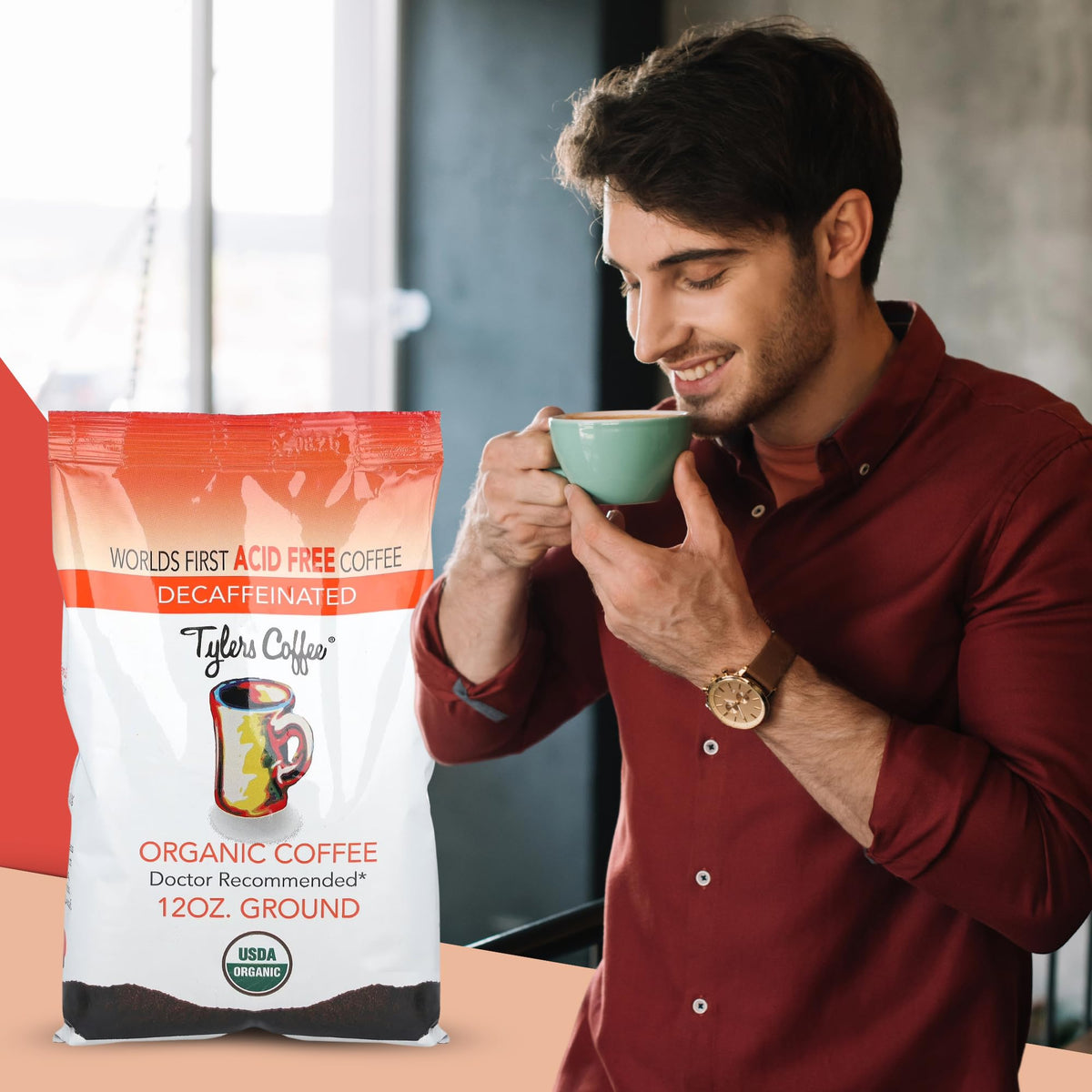 TYLERS COFFEE Decaf Ground Coffee – 100% Arabica Full Flavor – 2 x 12 oz