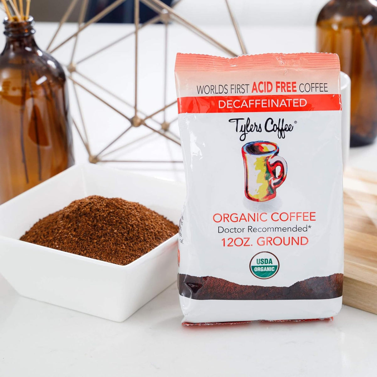 TYLERS COFFEE Decaf Ground Coffee – 100% Arabica Full Flavor – 2 x 12 oz