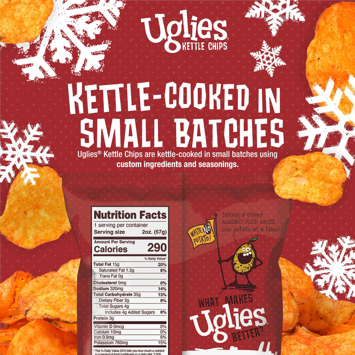 UGLIES BBQ Kettle-Cooked Potato Chips – Gluten-Free, Kosher, Non-GMO (Pack of 12, 2 oz each)