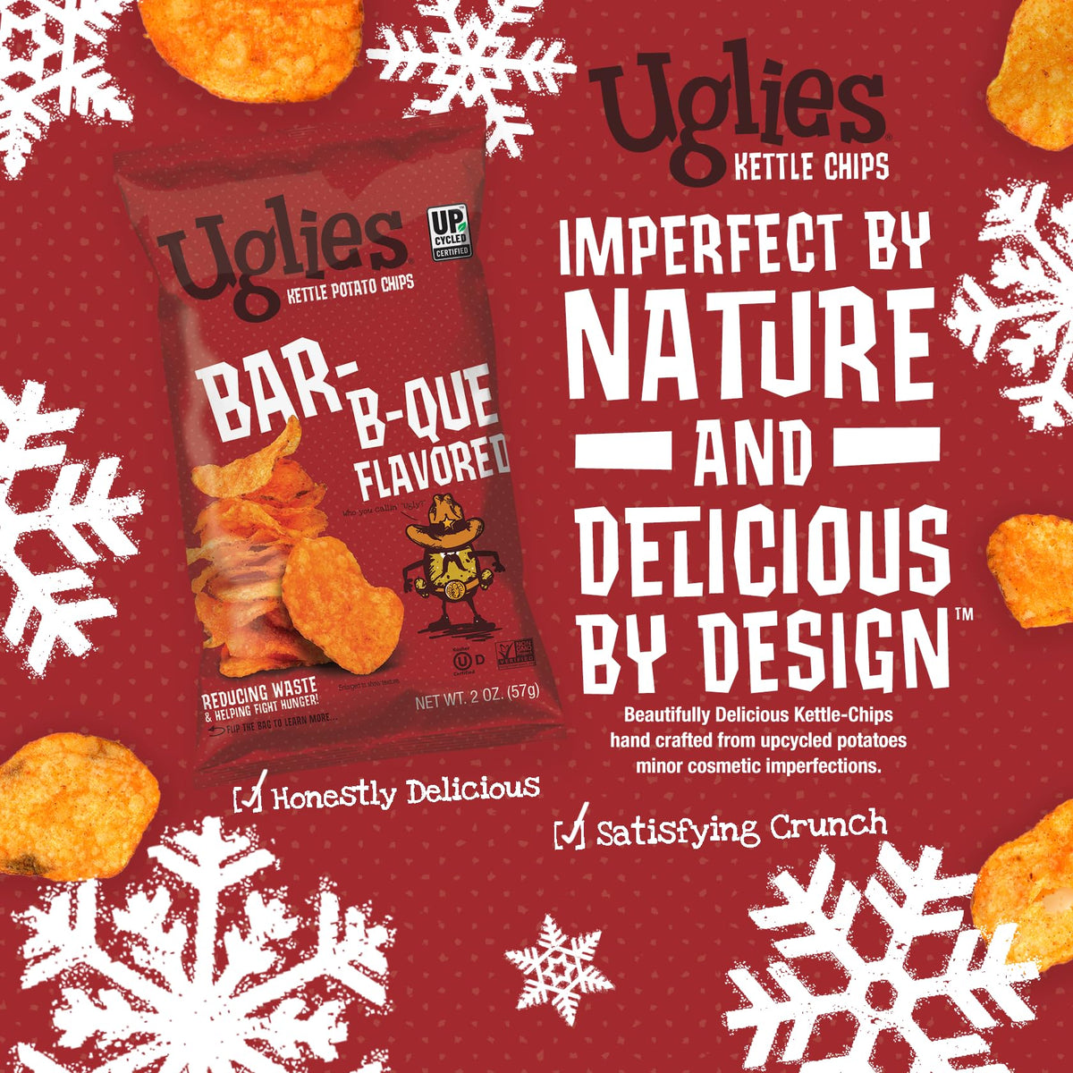 UGLIES BBQ Kettle-Cooked Potato Chips – Gluten-Free, Kosher, Non-GMO (Pack of 12, 2 oz each)