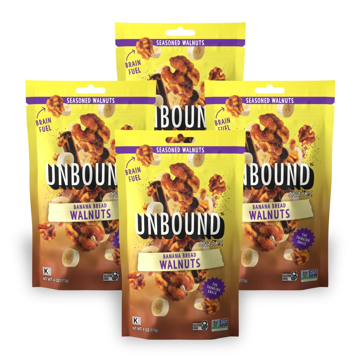 Unbound Snacks Banana Bread Walnuts – 4 Pack, Gluten Free, Vegan, 4g Protein