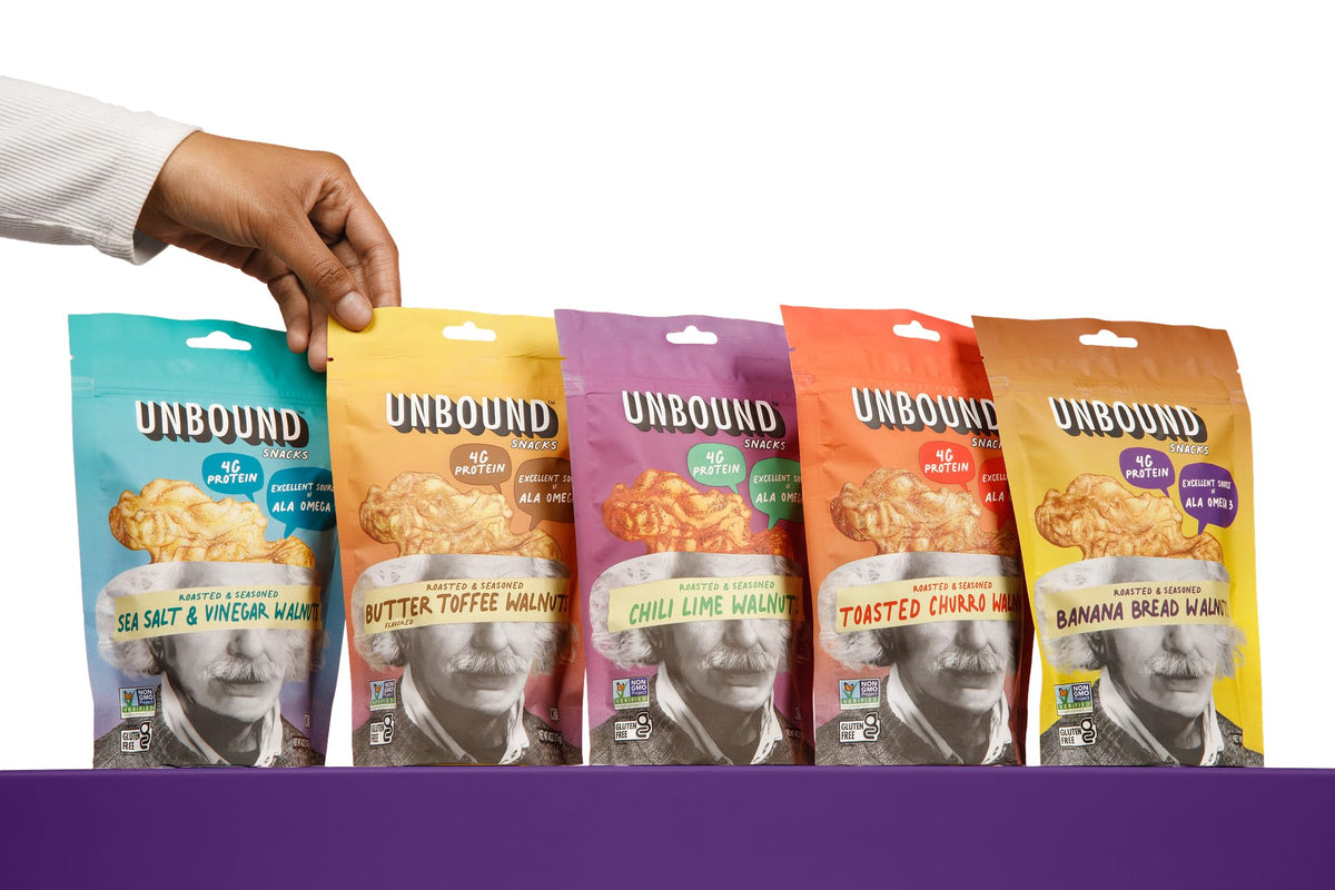 Unbound Snacks Flavored Walnut Sampler — Variety Pack (4 oz x5)