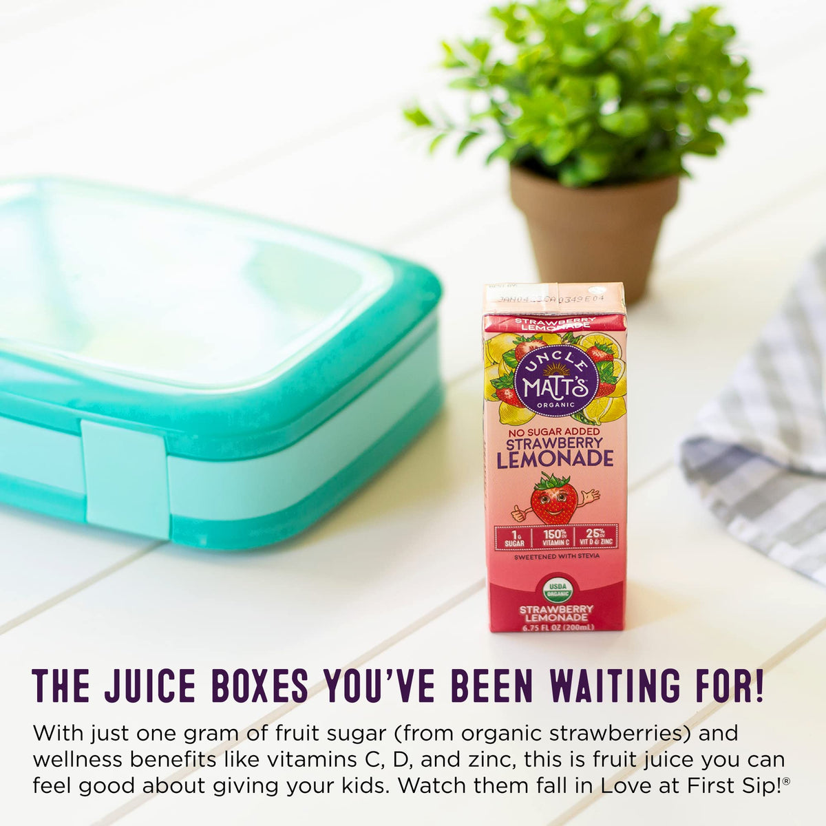 Uncle Matt’s Organic Juice Boxes – 32 Pack No Sugar Added Strawberry Lemonade, 10 Calories, Vitamin C, D & Zinc
