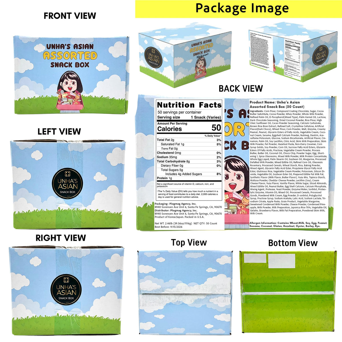 UNHA'S ASIAN SNACK BOX - Korean Snack Box Variety Pack (50 Count) Care Package & Gift Set