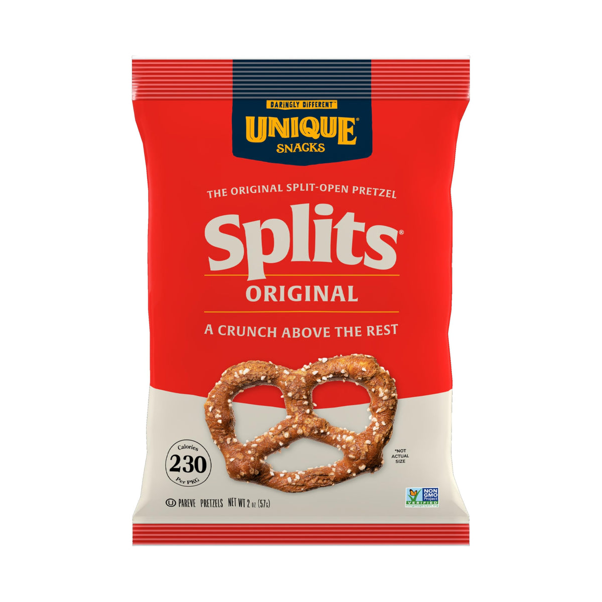Unique Snacks Original Splits Pretzels – Non-GMO, OU Kosher, No Artificial Flavors, 2 oz Bag, Pack of 12