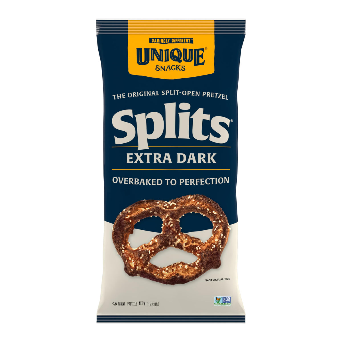 Unique Snacks Extra Dark Splits Pretzels – Homestyle Baked, Vegan, OU Kosher, Non-GMO, 11 oz Bag (Pack of 6)