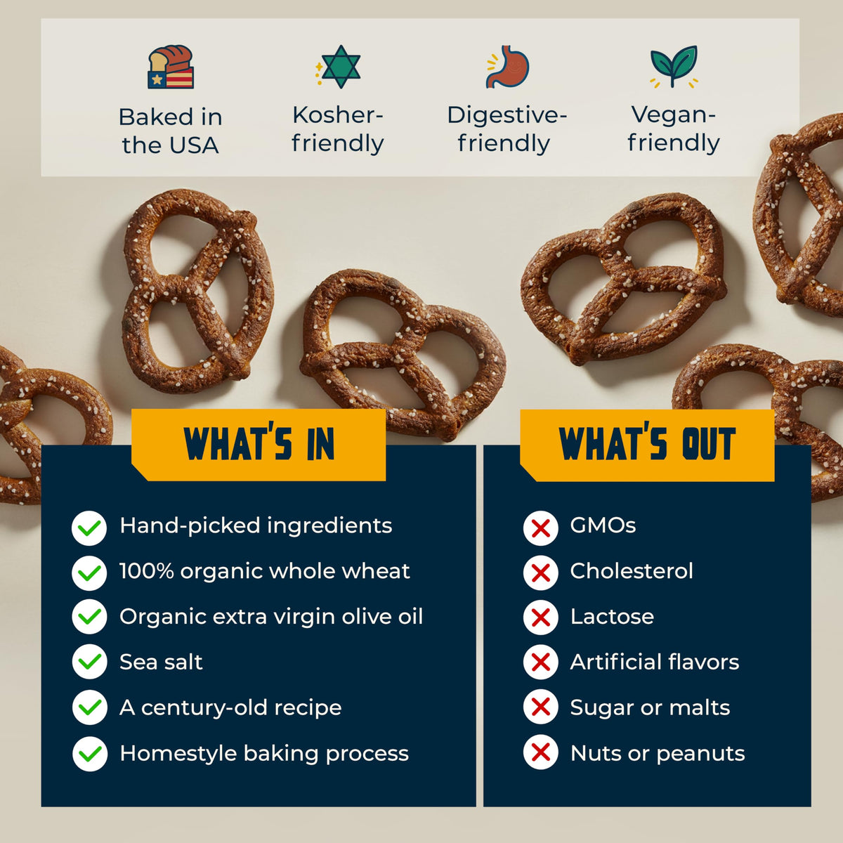 Unique Snacks Sprouted Splits Pretzels - 8 oz Bag (Pack of 3), OU Kosher, Non-GMO