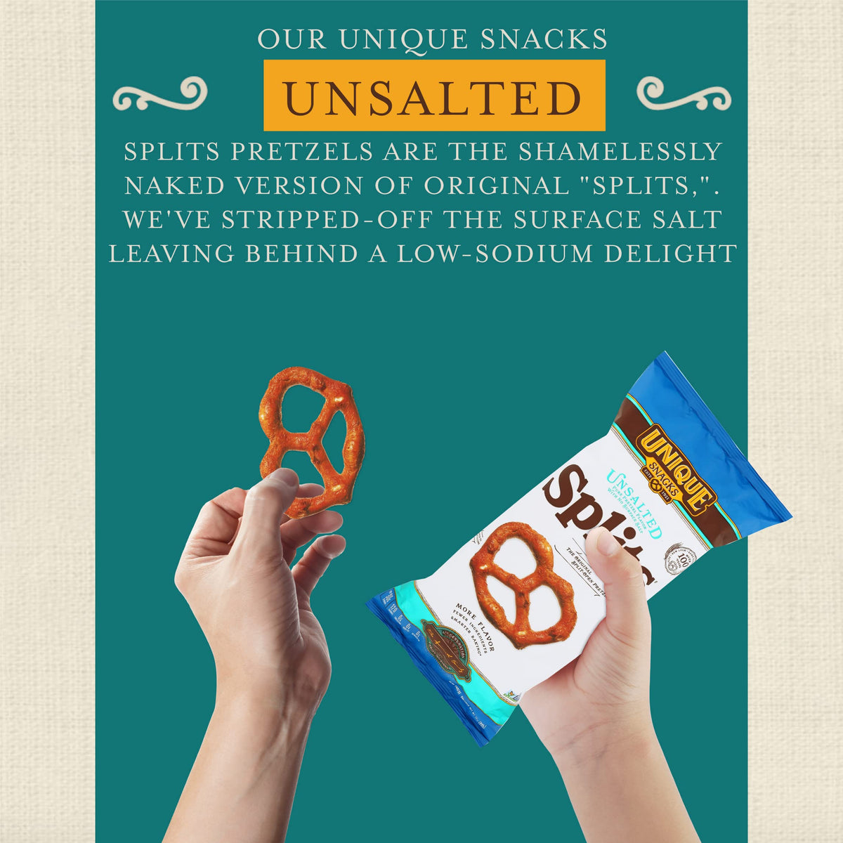 Unique Snacks Unsalted Splits Pretzels – Homestyle Baked, OU Kosher, Non-GMO, 11 oz Bag (6-Pack, 66 oz)