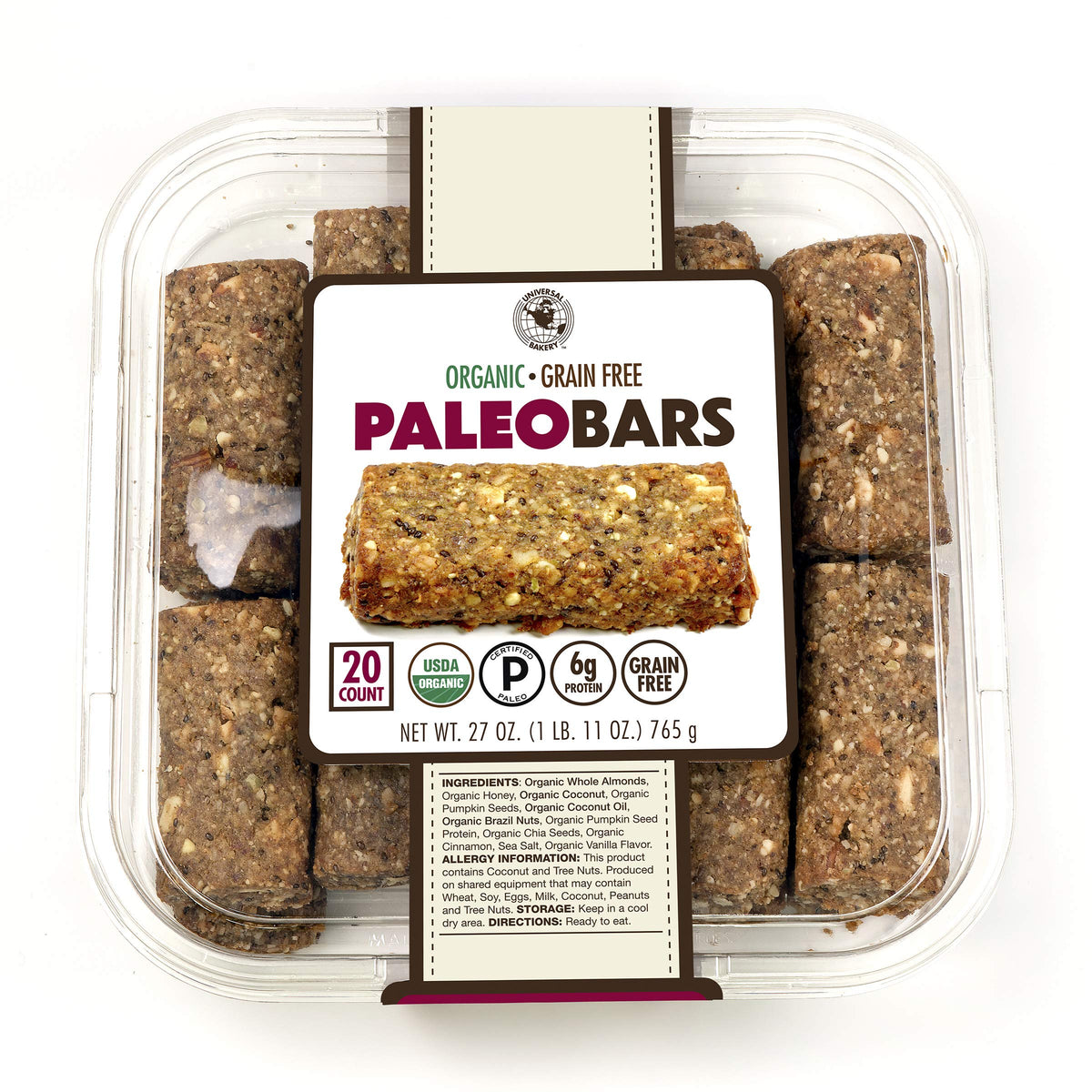 Universal Bakery Organic Paleo Bars – 1.35 oz, 20-Count Two-Pack | Paleo Certified, Gluten-Free