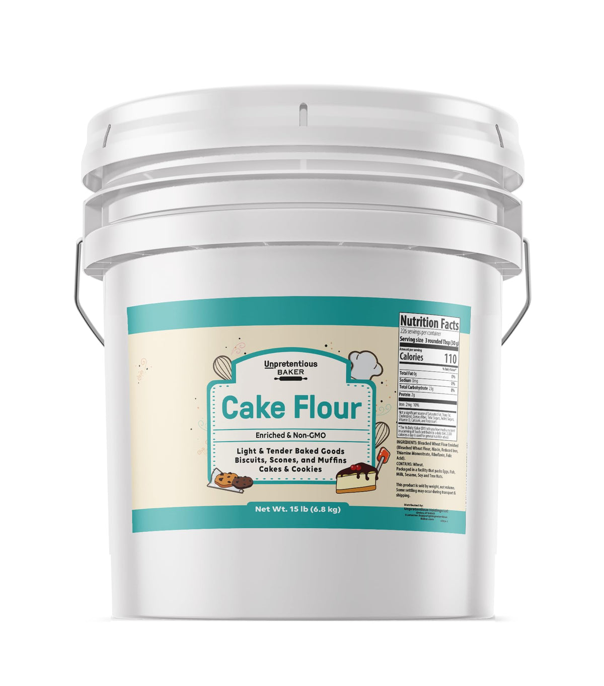Unpretentious Cake Flour – 3.5 Gallons for Cakes, Biscuits, Scones & Muffins | Enriched & Non-GMO | Packaged in the USA