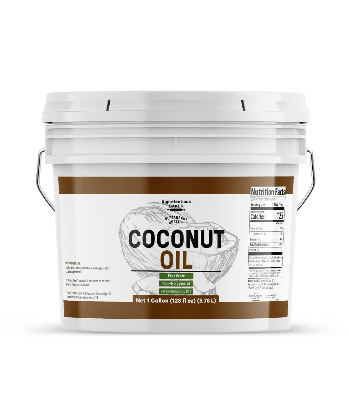 Unpretentious Coconut Oil | 1 Gallon, Food Grade, Flavorless & Scentless, Non-Hydrogenated, USA Packaged