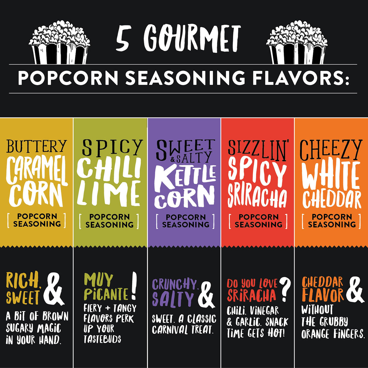 Urban Accents Movie Night Popcorn Gift Set | 3 Gourmet Kernels + 5 Flavorings