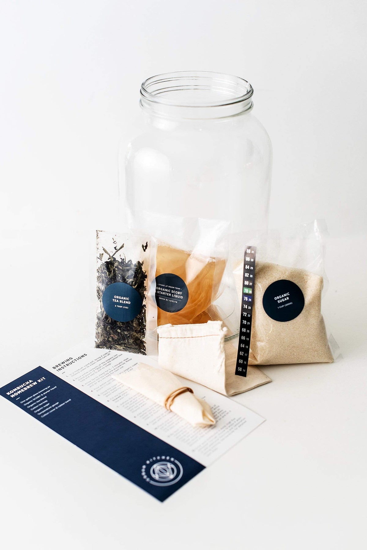 Urban Kitchen Kombucha Starter Kit: Organic SCOBY, Tea, Sugar, and 1-Gallon Glass Jar for Home Brewing