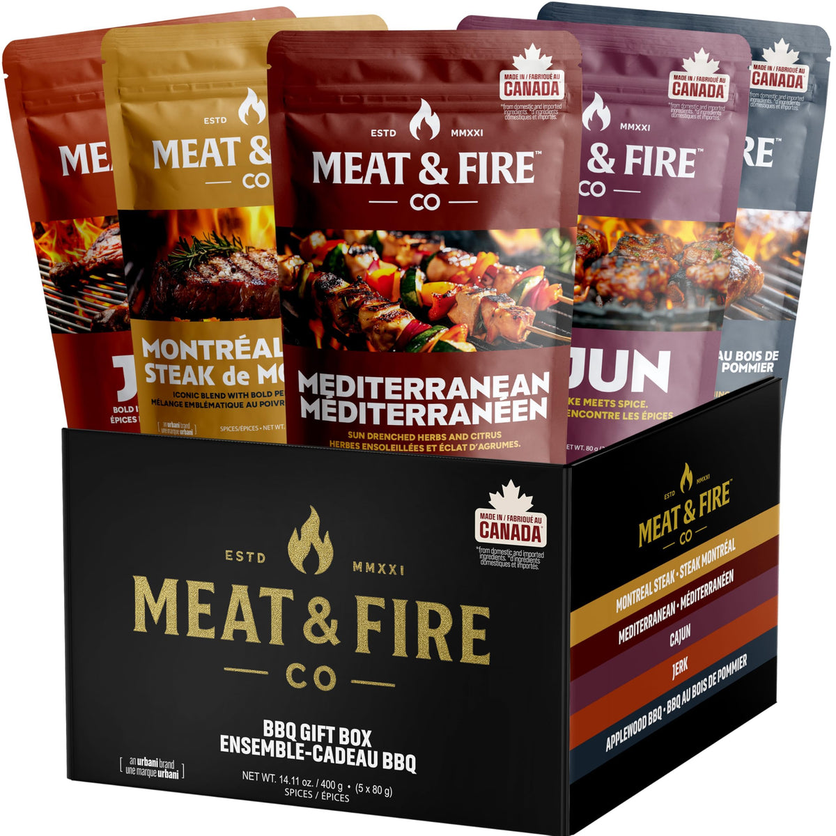 Urbani BBQ Rubs & Seasonings Gift Set for Men — 5 Gourmet Spices in Gold Foil Gift Box