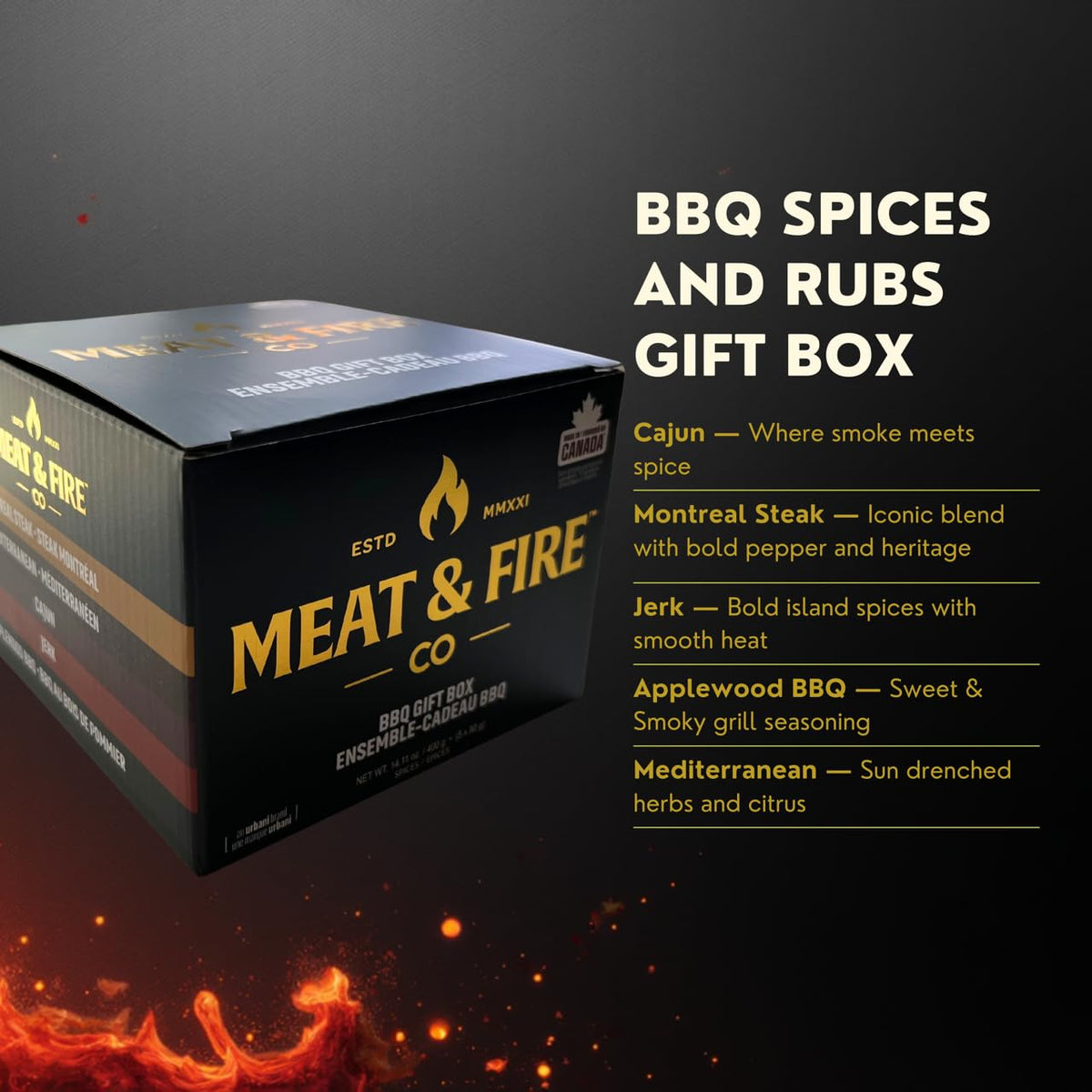 Urbani BBQ Rubs & Seasonings Gift Set for Men — 5 Gourmet Spices in Gold Foil Gift Box