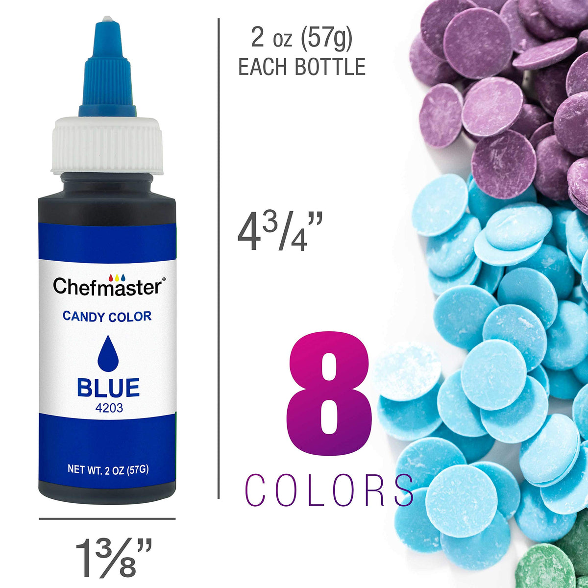 US Cake Supply 8-Bottle Liquid Candy Color Kit with Mixing Wheel — 2 oz Bottles for Chocolate & Candy