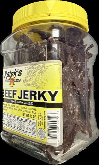 Uxxu Ralph's Beef Jerky 12oz Jar – Dry Thin Crunchy Real Beef Jerky (Award Winning)