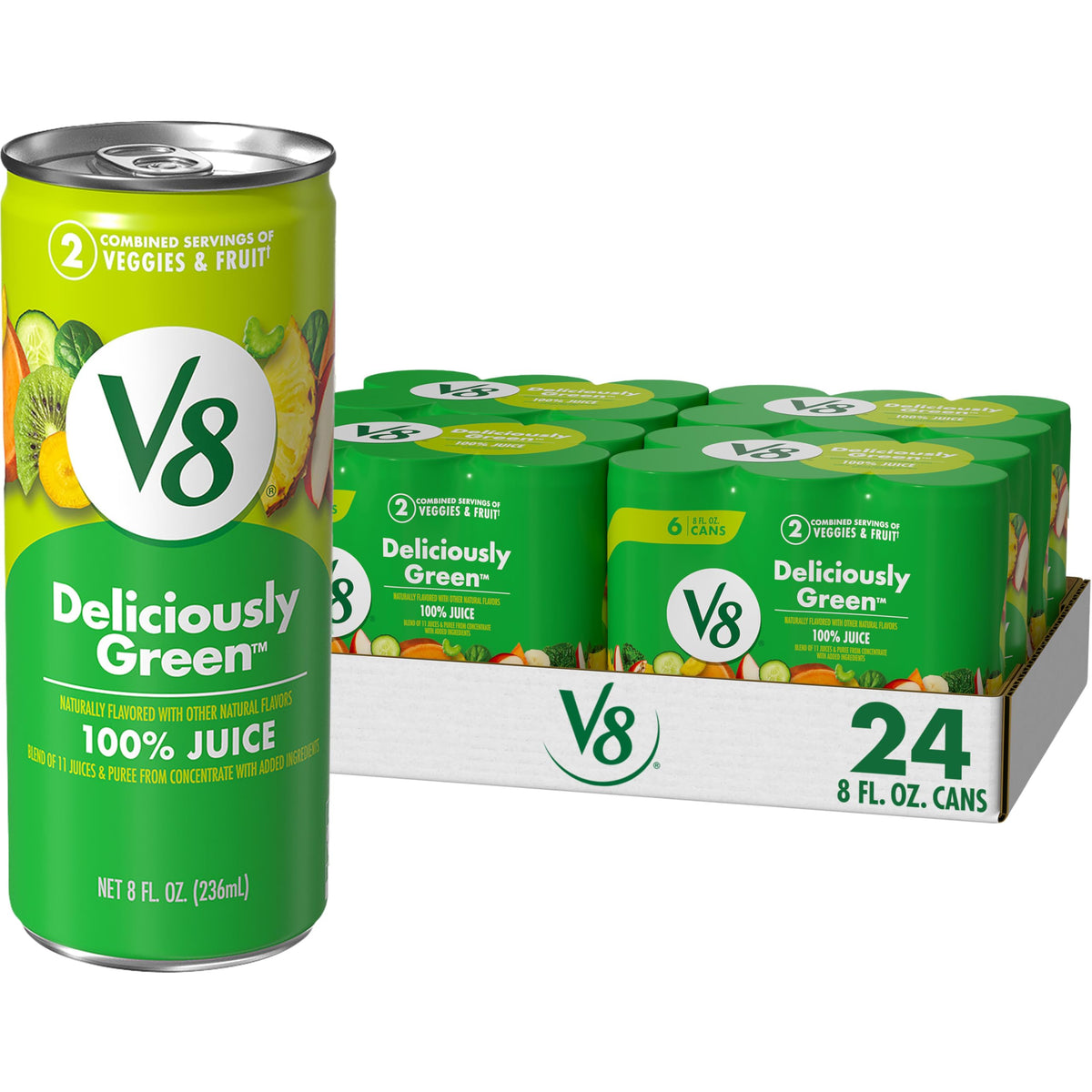 V8 Deliciously Green 100% Fruit & Vegetable Juice — 24 Pack (8 oz Cans)