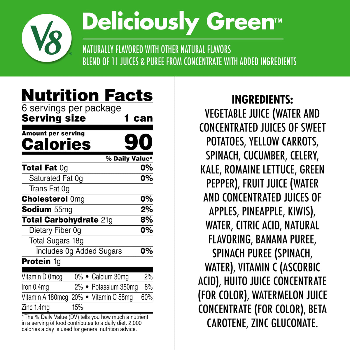 V8 Deliciously Green 100% Fruit & Vegetable Juice — 24 Pack (8 oz Cans)