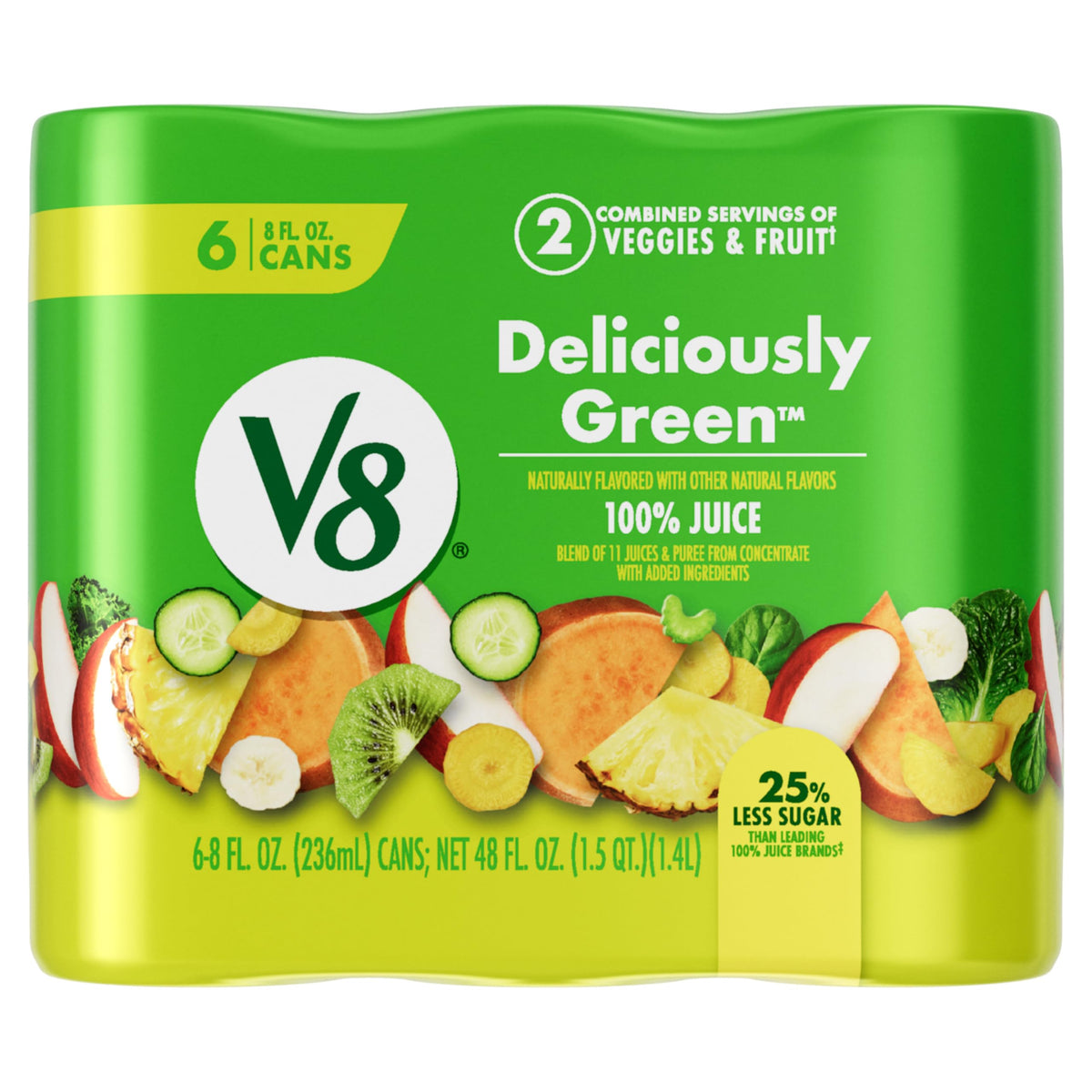 V8 Deliciously Green 100% Fruit & Vegetable Juice — 24 Pack (8 oz Cans)