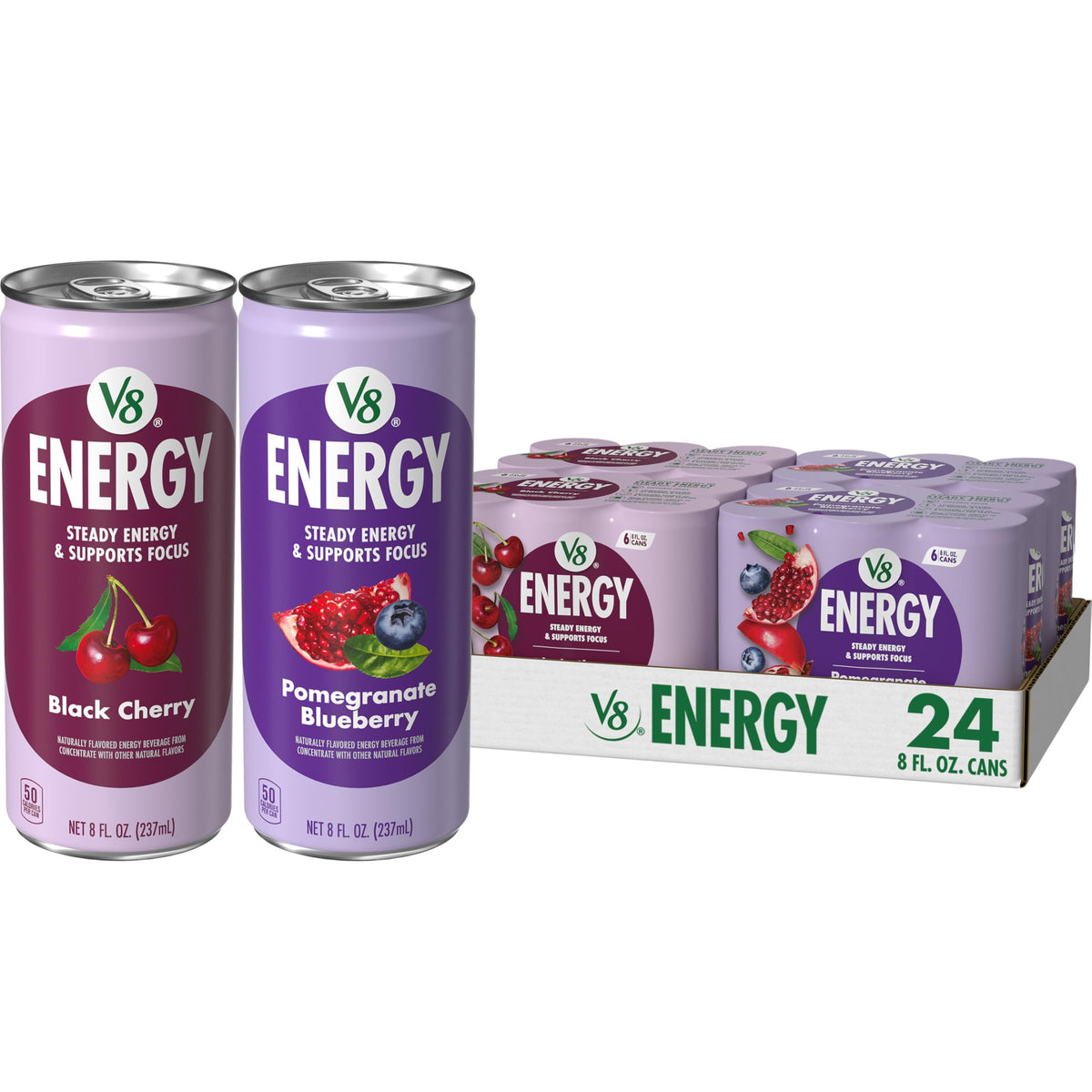 V8 Energy Black Cherry & Pomegranate Blueberry — 24 Pack, 8 fl oz Cans