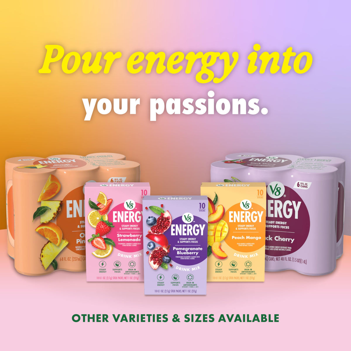 V8 Energy Black Cherry & Pomegranate Blueberry — 24 Pack, 8 fl oz Cans