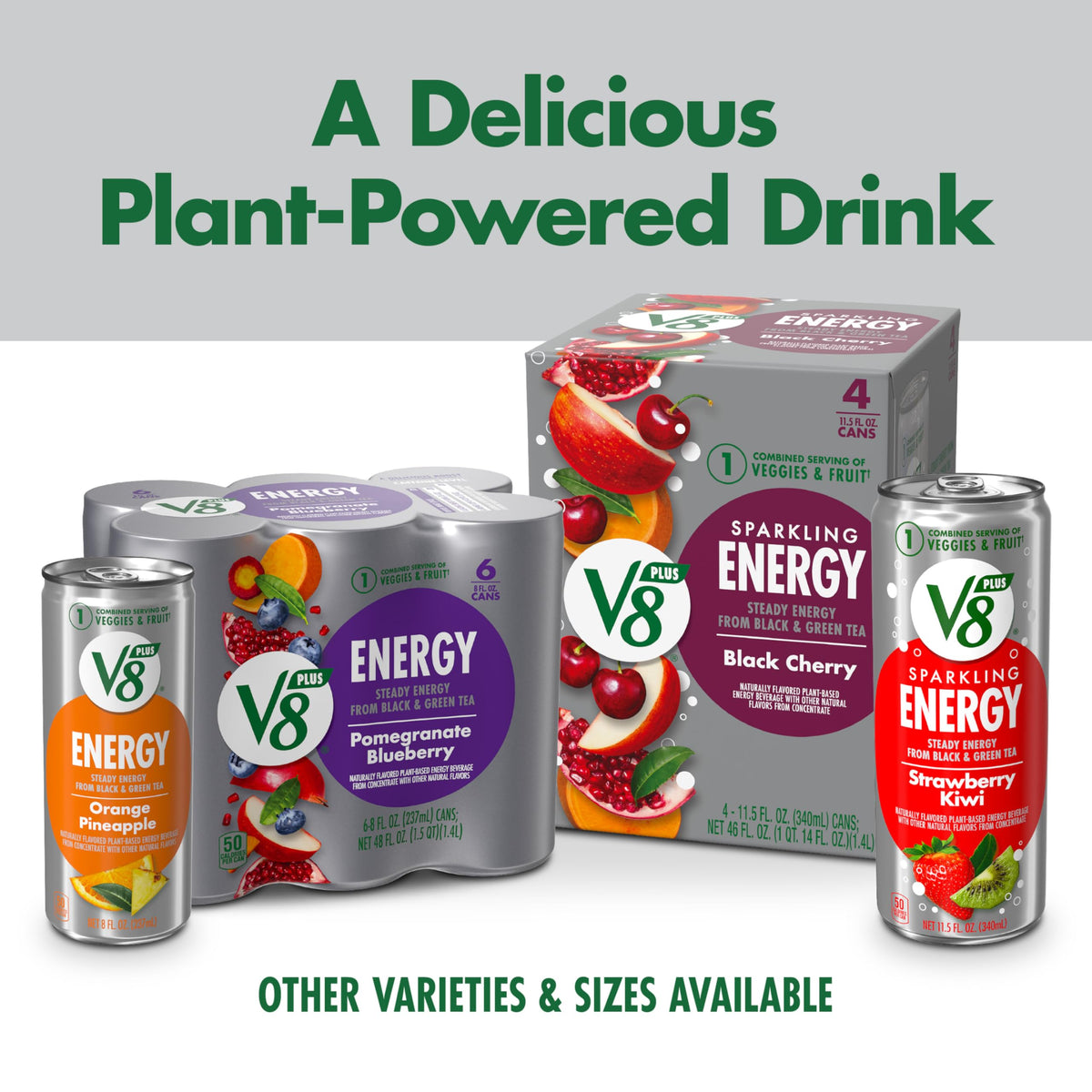 V8 +Energy Sparkling Pomegranate Blueberry Juice Energy Drink — 11.5 fl oz Can (24 Pack)