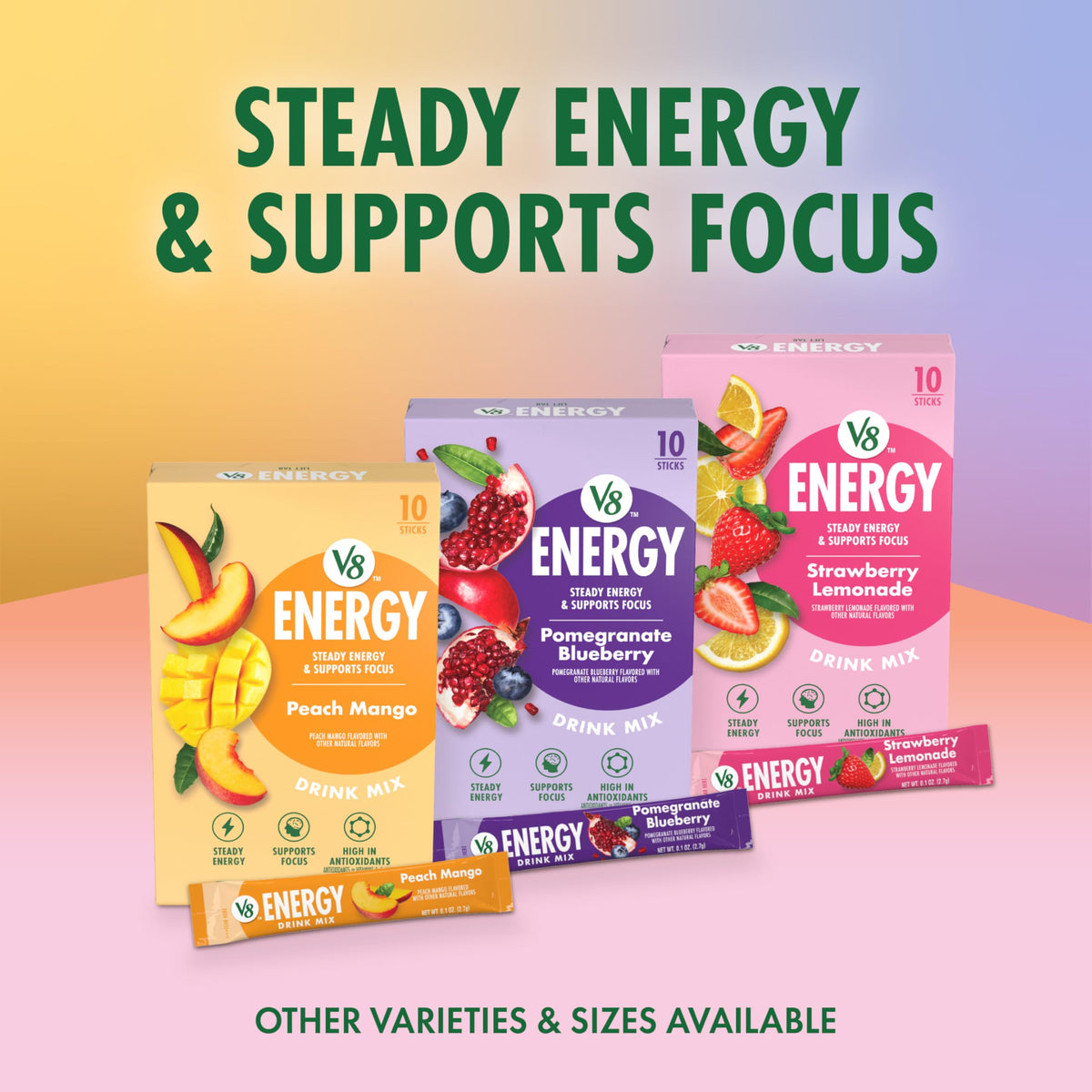 V8 Energy Strawberry Lemonade Powder — 120 Pack (0.10 oz) Energy Drink Mix