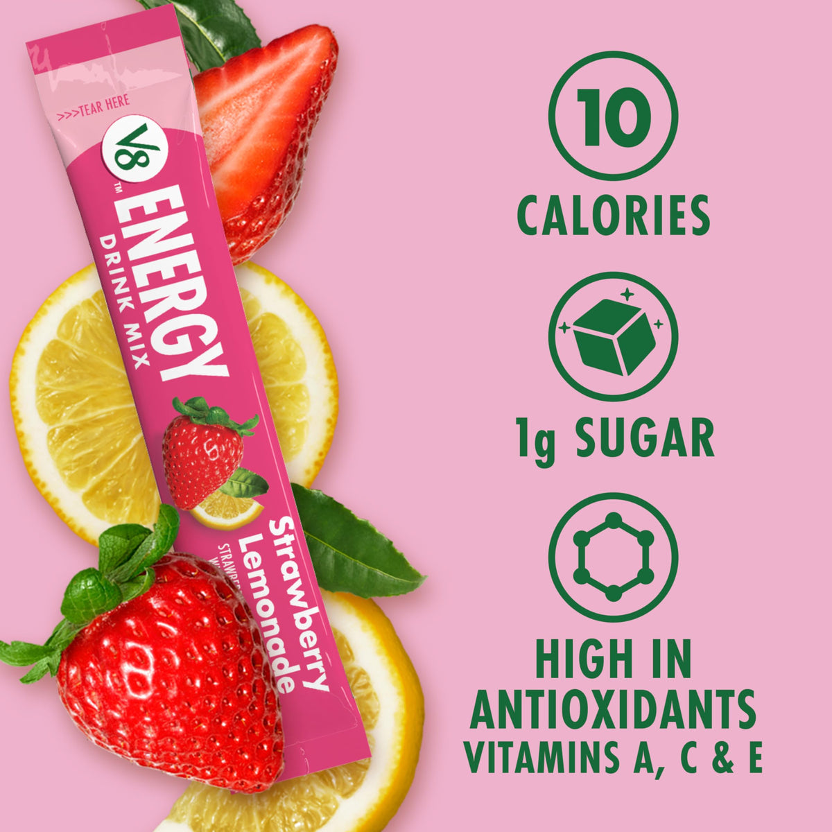 V8 Energy Strawberry Lemonade Powder — 120 Pack (0.10 oz) Energy Drink Mix