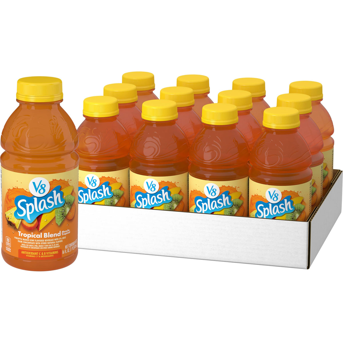 V8 Splash Tropical Blend Flavored Juice Beverage – 16 fl oz Bottle (12 Pack) | 80 Calories