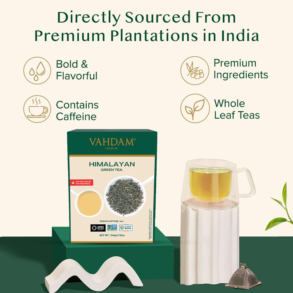 VAHDAM Himalayan Green Tea Leaves – 170+ Cups, Single-Origin, Vacuum-Sealed