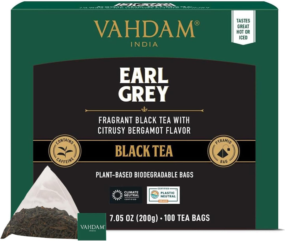 VAHDAM Earl Grey Black Tea Bags – Citrus Bergamot, Medium Caffeine, 100 Count | Non-GMO & Gluten Free