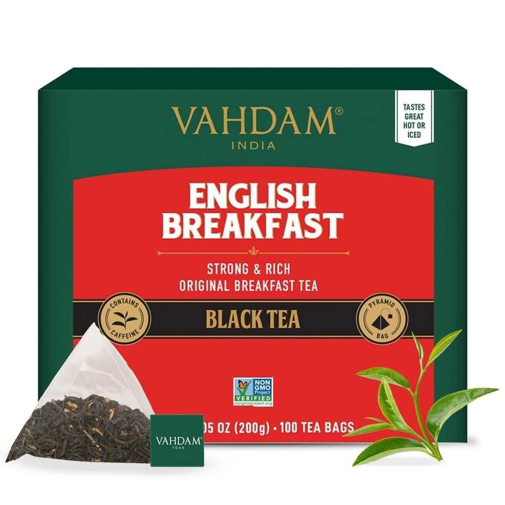 VAHDAM English Breakfast Black Tea Bags – 100 Count, High Caffeine, Full-Bodied & Rich Flavor | Pyramid Tea Bags