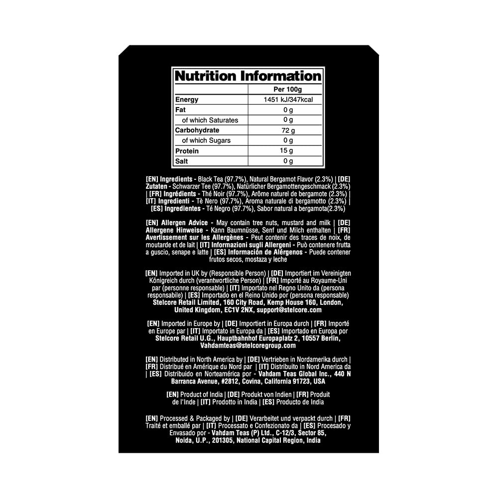 VAHDAM Earl Grey Black Tea Bags – Citrus Bergamot, Medium Caffeine, 100 Count | Non-GMO & Gluten Free