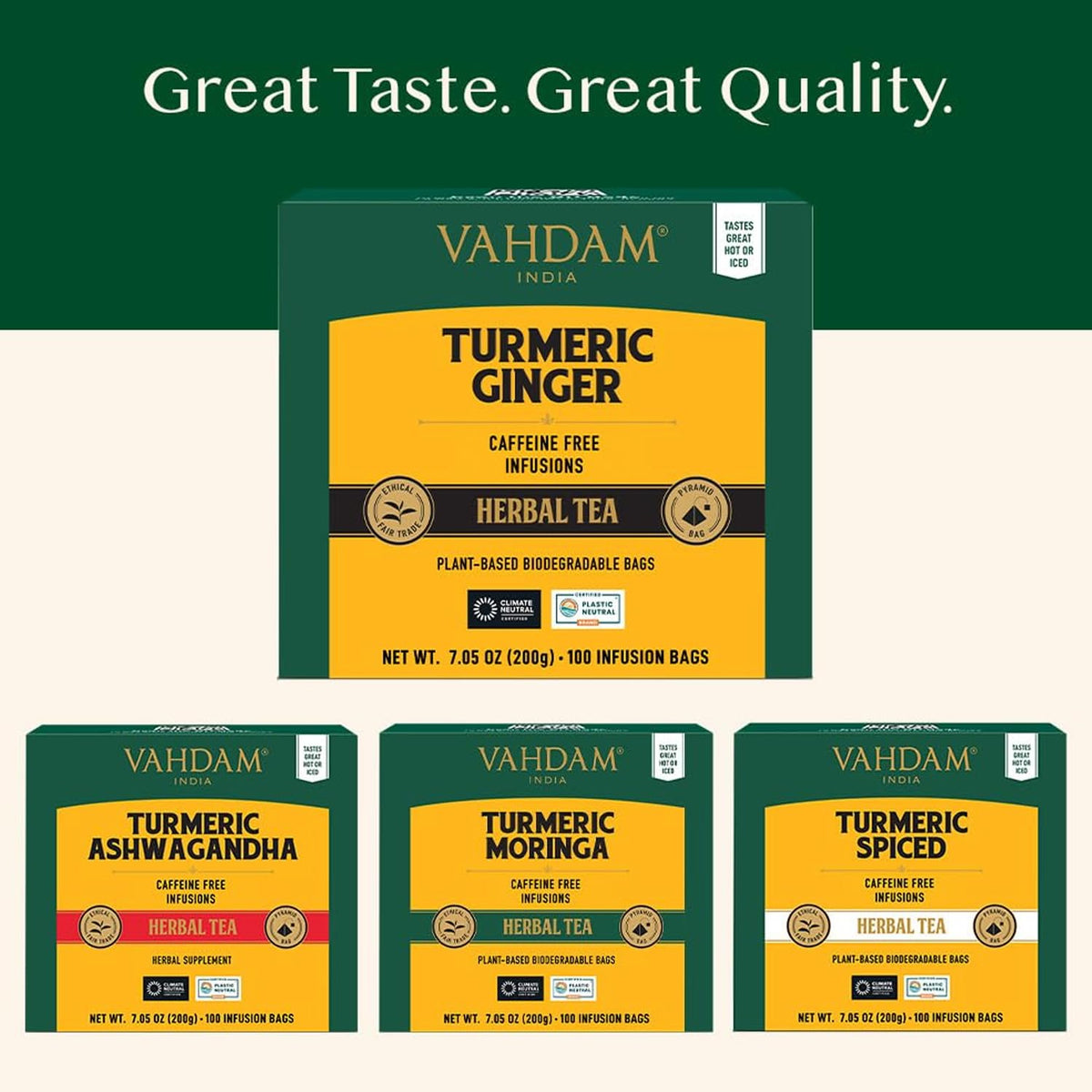 VAHDAM Organic Turmeric Ginger Herbal Tea Bags – 100 Pyramid Bags, Caffeine Free