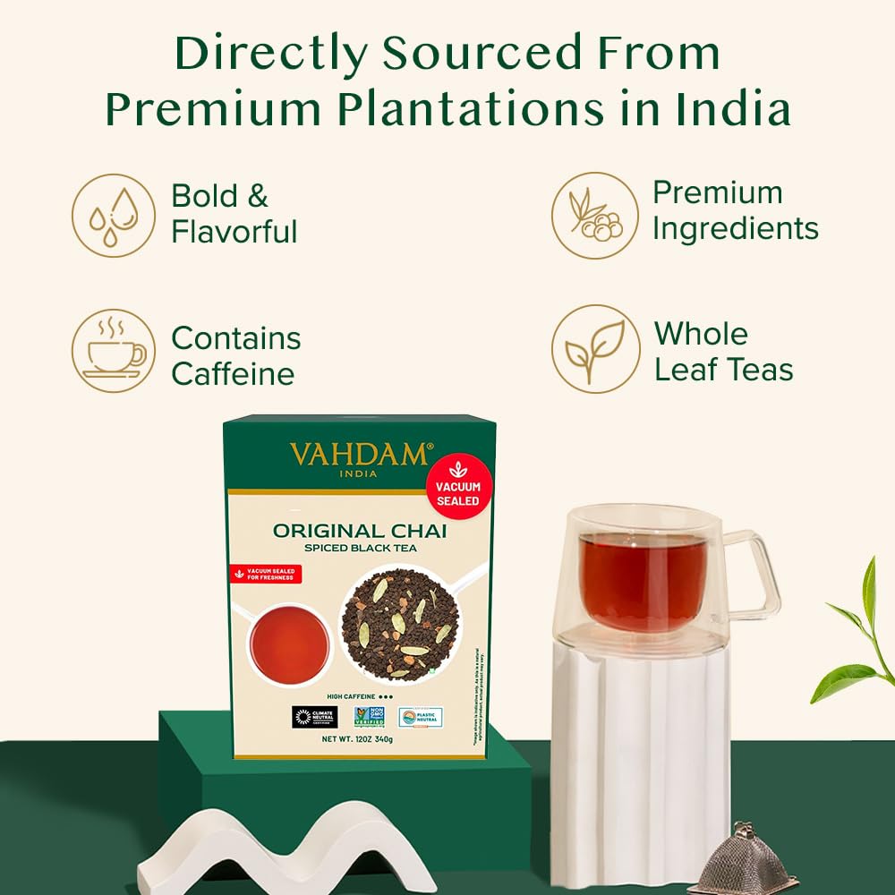 VAHDAM Masala Chai Tea - Loose Leaf, 340g (170+ Cups) | Spiced Black Tea with Cardamom, Cinnamon, Cloves & Pepper | Vacuum-Sealed Pack