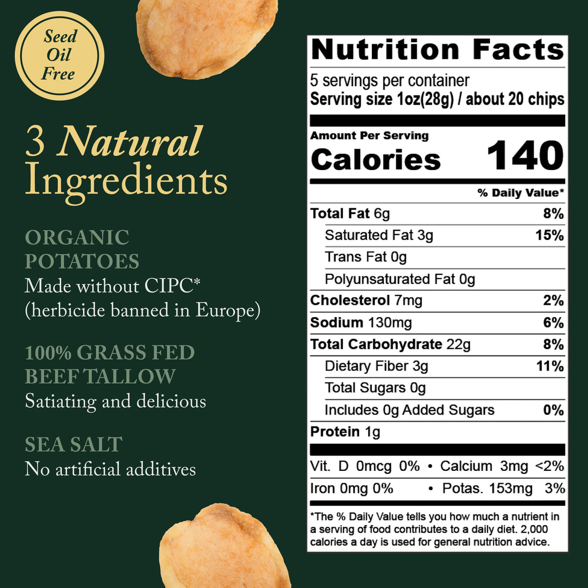 Vandy Crisps Original Beef Tallow Potato Chips – Seed Oil Free, Gluten Free, 2 Pack 5 oz