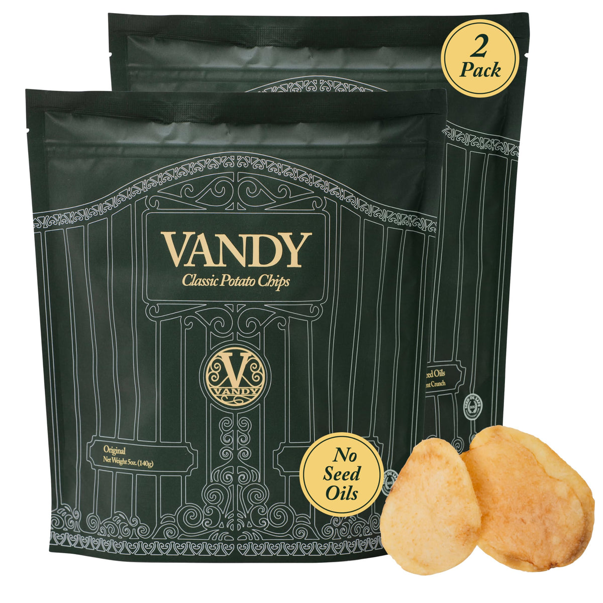 Vandy Crisps Original Beef Tallow Potato Chips – Seed Oil Free, Gluten Free, 2 Pack 5 oz