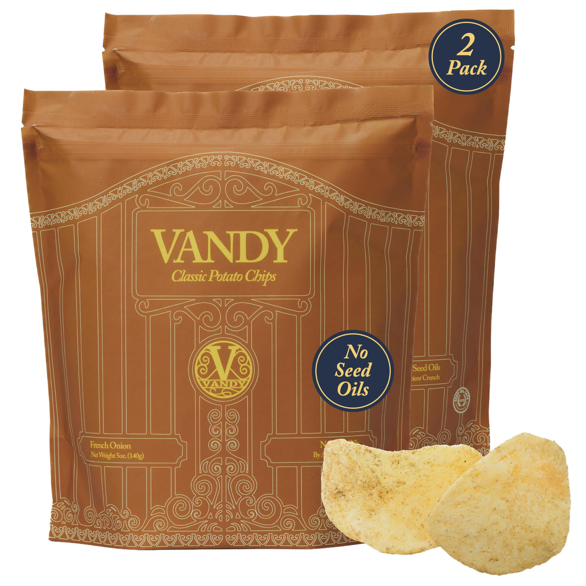 Vandy Crisps Potato Chips - Seed Oil Free, Gluten Free, French Onion - 2 Pack