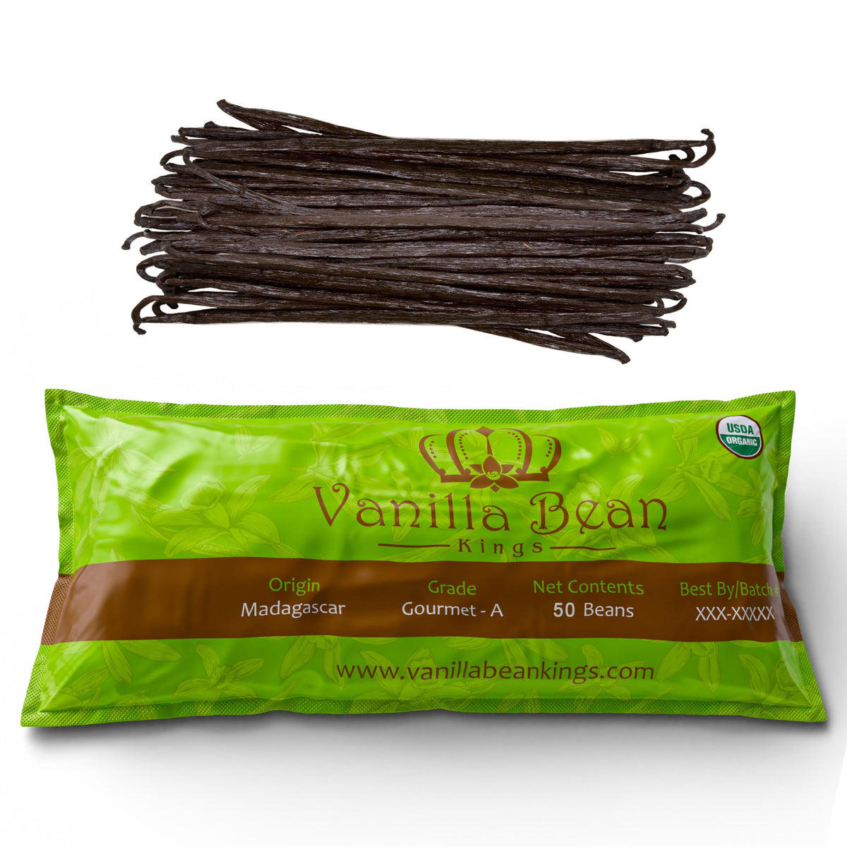 Vanilla Bean Kings | 50 Organic Madagascar Vanilla Beans – Whole Grade A Pods for Extract & Baking