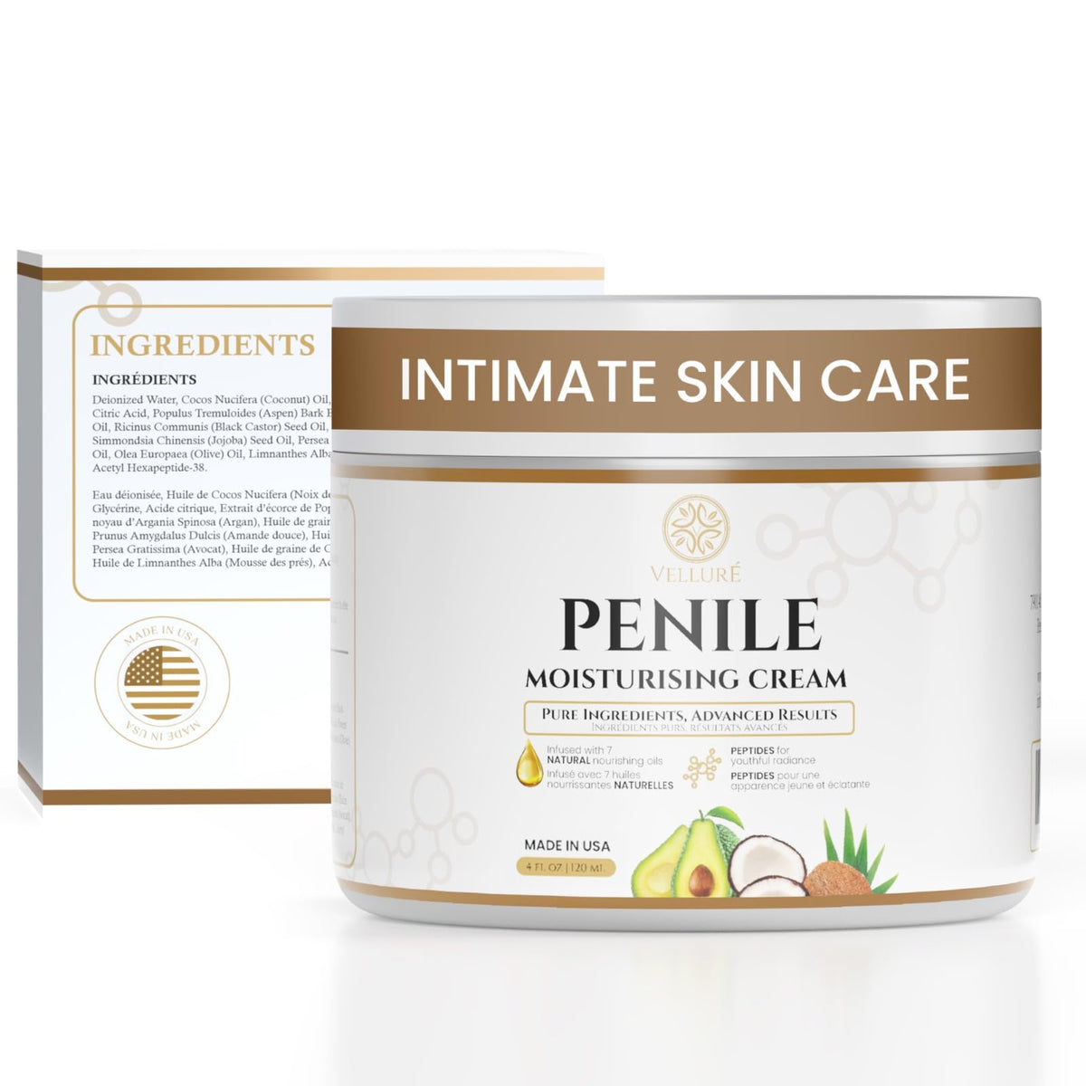 Velluré Penile Cream Men's Intimate Moisturizer & Genital Skin Care, 4oz