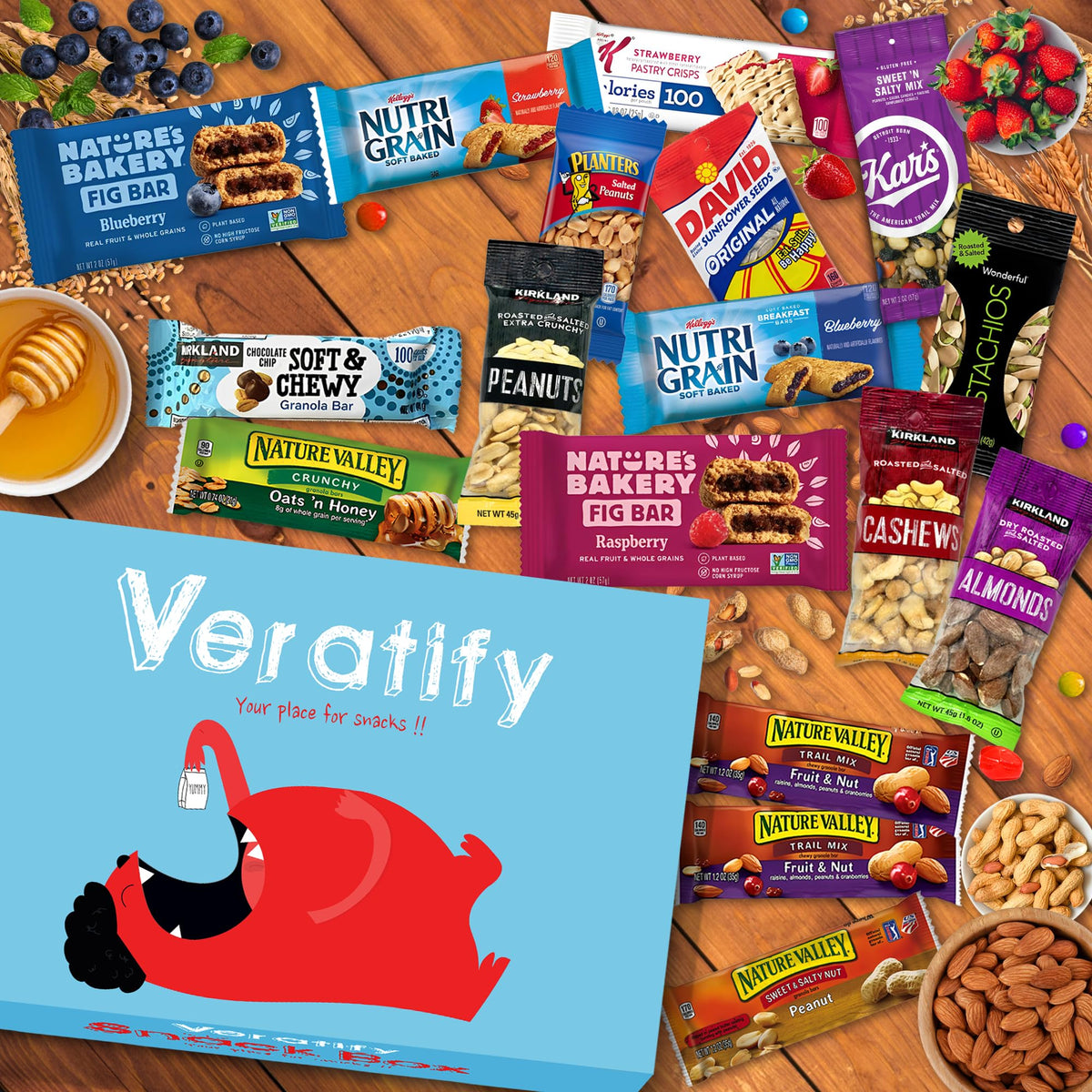 Veratify Healthy Snacks Variety Pack – 101-Count Gift Basket (Granola Bars, Nuts, Trail Mix)