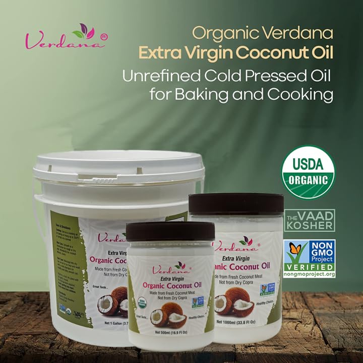 Verdana Organic Extra Virgin Coconut Oil — 1 Gallon Bulk, USDA Organic, Unrefined & Cold Pressed | Cooking, Baking & Soap Making