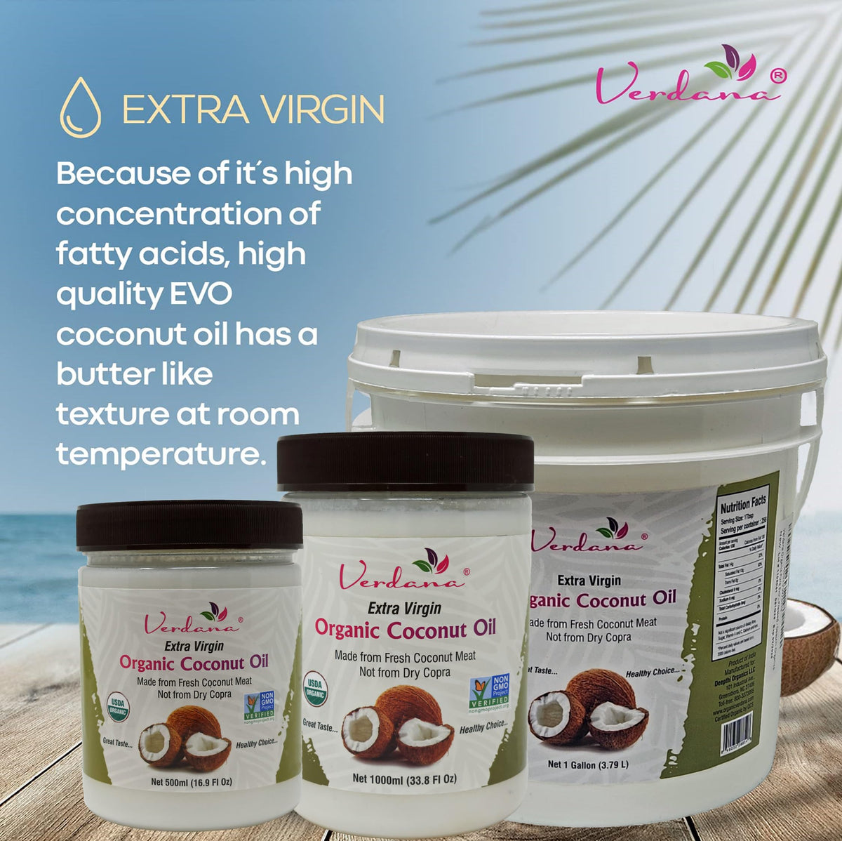Verdana Organic Extra Virgin Coconut Oil — 1 Gallon Bulk, USDA Organic, Unrefined & Cold Pressed | Cooking, Baking & Soap Making