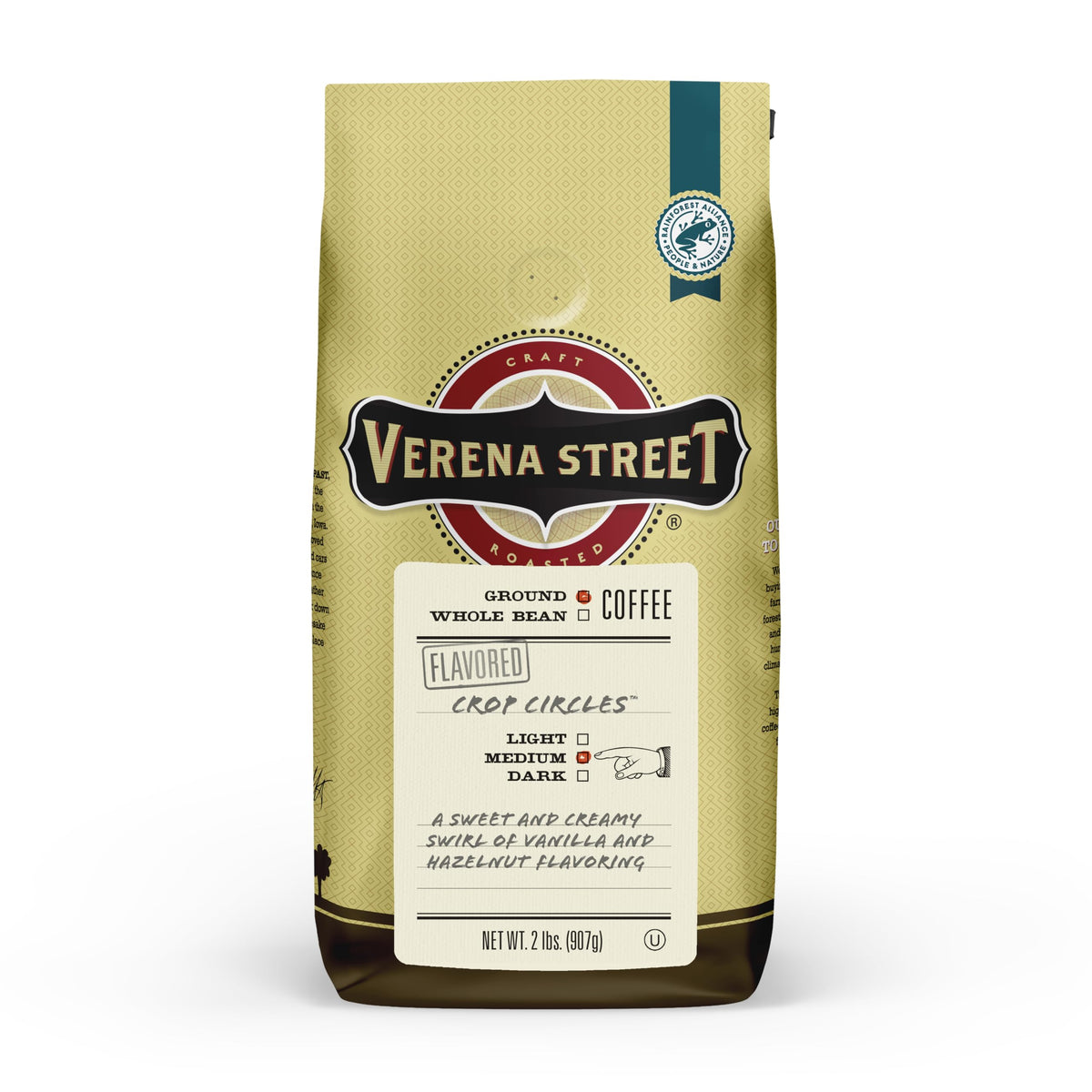 Verena Street Crop Circles Vanilla Hazelnut 2 lb Ground Coffee – Medium Roast, Rainforest Alliance Certified Arabica