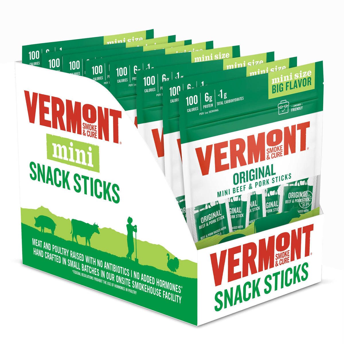 Vermont Smoke & Cure Original Beef & Pork Mini Sticks – 0.5 oz, 48-Count On-the-Go Protein Snacks