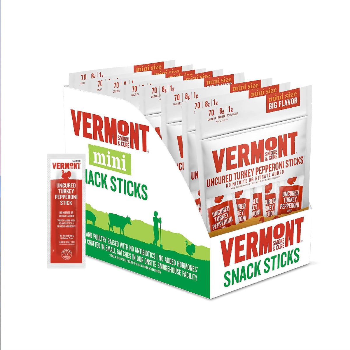 Vermont Smoke & Cure Uncured Turkey Pepperoni Sticks – 8-Count Pouch | Antibiotic- and Hormone-Free