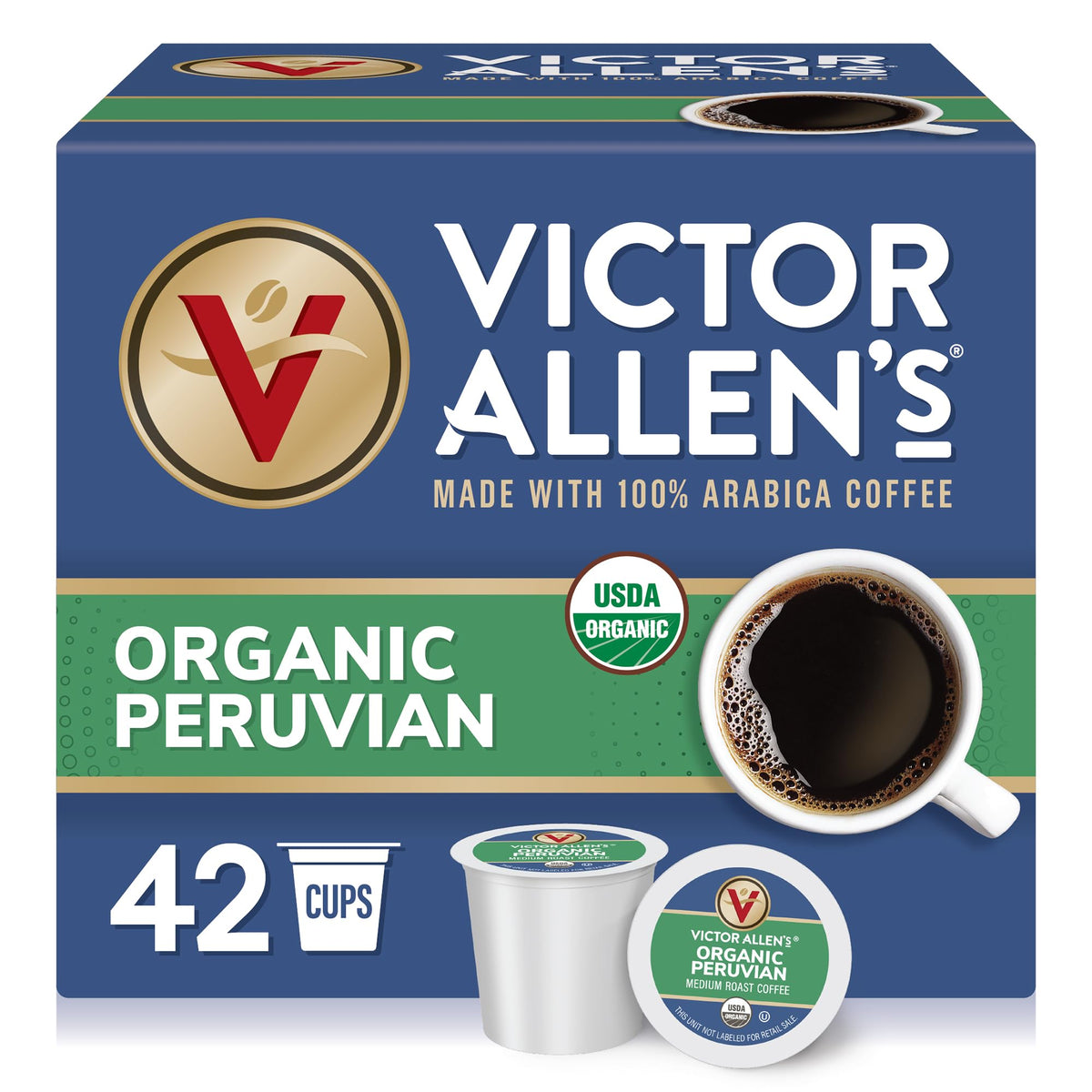 Victor Allen's Organic Peruvian Coffee Pods – Medium Roast, 42 Count, Keurig K-Cup Pods