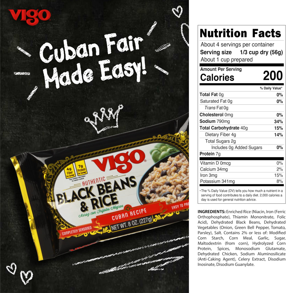 Vigo Authentic Black Beans & Rice, Low Fat, 8oz — Pack of 12 | Cuban Flavor, Ready in Under 25 Minutes